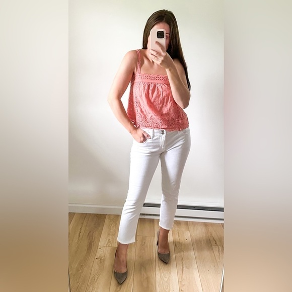 Coco + Jaimeson Pink Eyelet Embroidered Cropped Cami Top sz Small - Picture 3 of 10